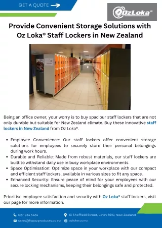 Provide Convenient Storage Solutions with Oz Loka® Staff Lockers in New Zealand