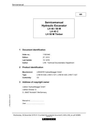 LIEBHERR LH40 C-1211 Hydraulic Excavator Service Repair Manual