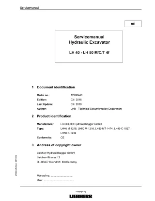 LIEBHERR LH40 C-1527 (Tier4f) Hydraulic Excavator Service Repair Manual