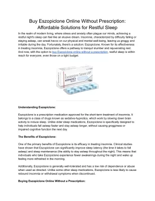 Buy Eszopiclone Online Without Prescription_ Affordable Solutions for Restful Sleep