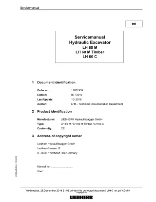 LIEBHERR LH60 M Timber Hydraulic Excavator Service Repair Manual