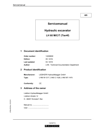LIEBHERR LH60 M-1217 (Tier4f) Hydraulic Excavator Service Repair Manual