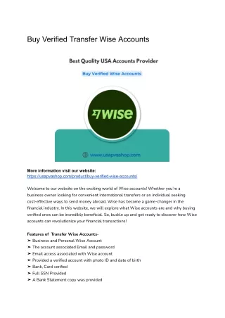 Buy Verified TransferWise Accounts - 100% USA, UK Documents Verified