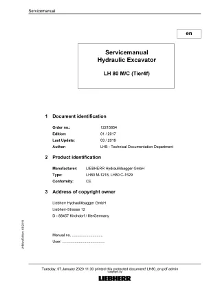 LIEBHERR LH80 C-1529 (Tier4f) Hydraulic Excavator Service Repair Manual