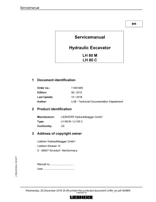 LIEBHERR LH80M Hydraulic Excavator Service Repair Manual