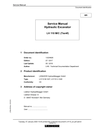 LIEBHERR LH110 C-1228 (Tier4f) Hydraulic Excavator Service Repair Manual