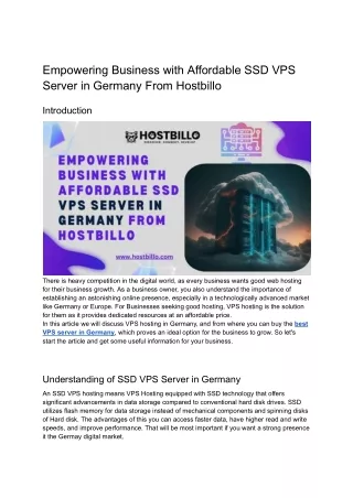 Empowering Startups with Affordable SSD VPS Server in Germany From Hostbillo