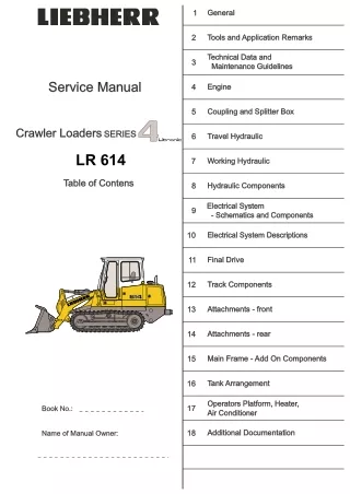 LIEBHERR LR 614 LR614 CRAWLER LOADER SERIES 4 LITRONIC Service Repair Manual