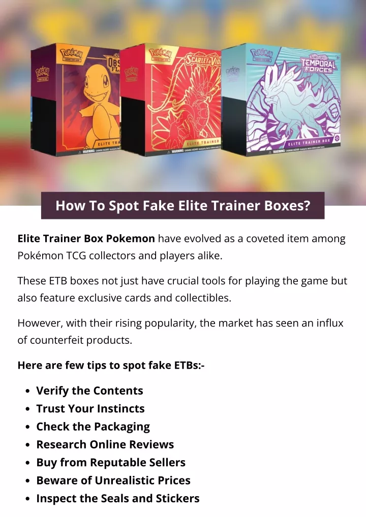 how to spot fake elite trainer boxes