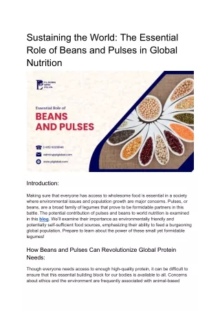 Sustaining the World - The Essential Role of Beans and Pulses in Global Nutrition