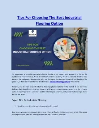 Tips For Choosing The Best Industrial Flooring Option