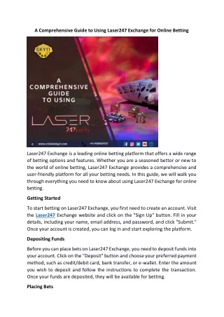 A Comprehensive Guide to Using Laser247 Exchange for Online Betting