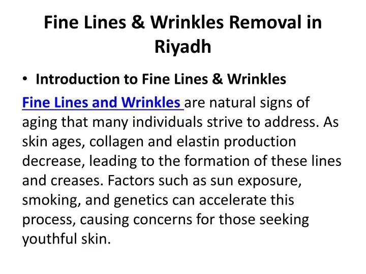 fine lines wrinkles removal in riyadh