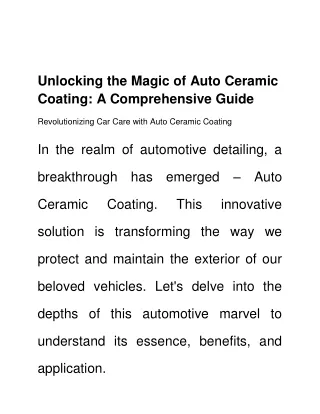 Unlocking the Magic of Auto Ceramic Coating_ A Comprehensive Guide