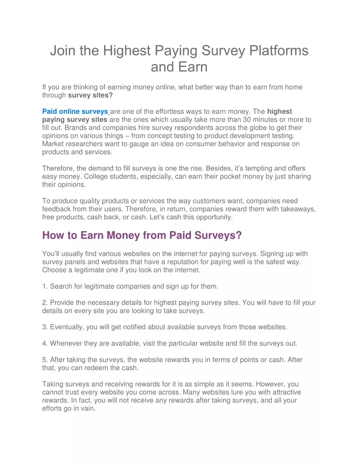join the highest paying survey platforms and earn