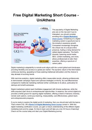 Free Digital Marketing Short Course - UniAthena