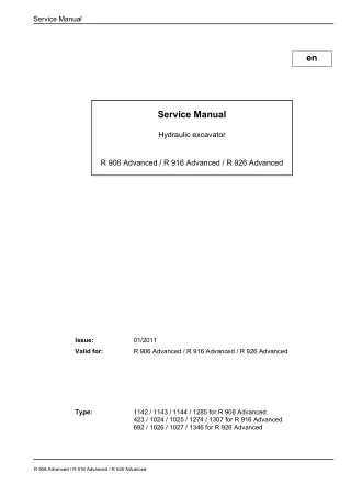 Liebherr R 906 Advanced Hydraulic Excavator Service Repair Manual SN：18002 and up