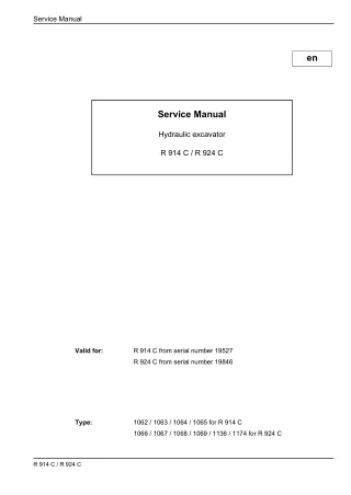 Liebherr R 914 C Hydraulic Excavator Service Repair Manual SN：19527 and up