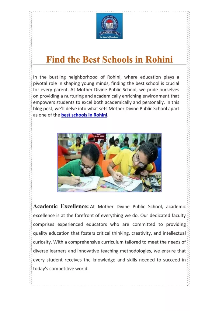 find the best schools in rohini