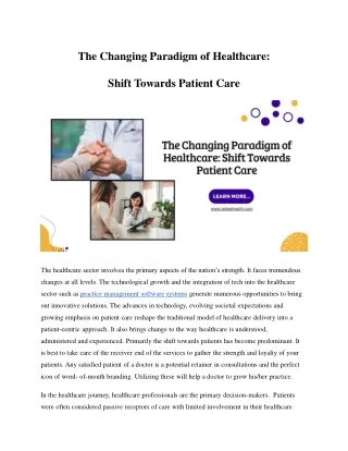 The Changing Paradigm of Healthcare Shift Towards Patient Care