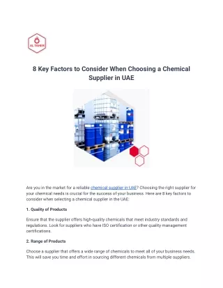 8 Key Factors to Consider When Choosing a Chemical Supplier in UAE