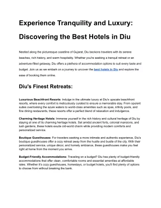 Experience Tranquility and Luxury: Discovering the Best Hotels in Diu