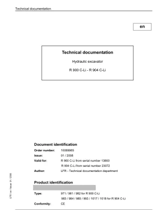 Liebherr R904C Litronic Crawler Excavator Service Repair Manual SN23072