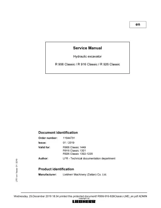 LIEBHERR R906 - 1449 Classic Hydraulic Excavator Service Repair Manual