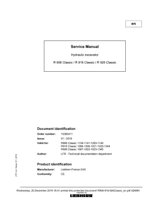 LIEBHERR R906 -1139 Classic Hydraulic Excavator Service Repair Manual