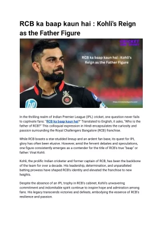 RCB ka baap kaun hai  Kohli's Reign as the Father Figure