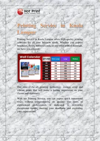 Printing Service in Kuala Lumpur