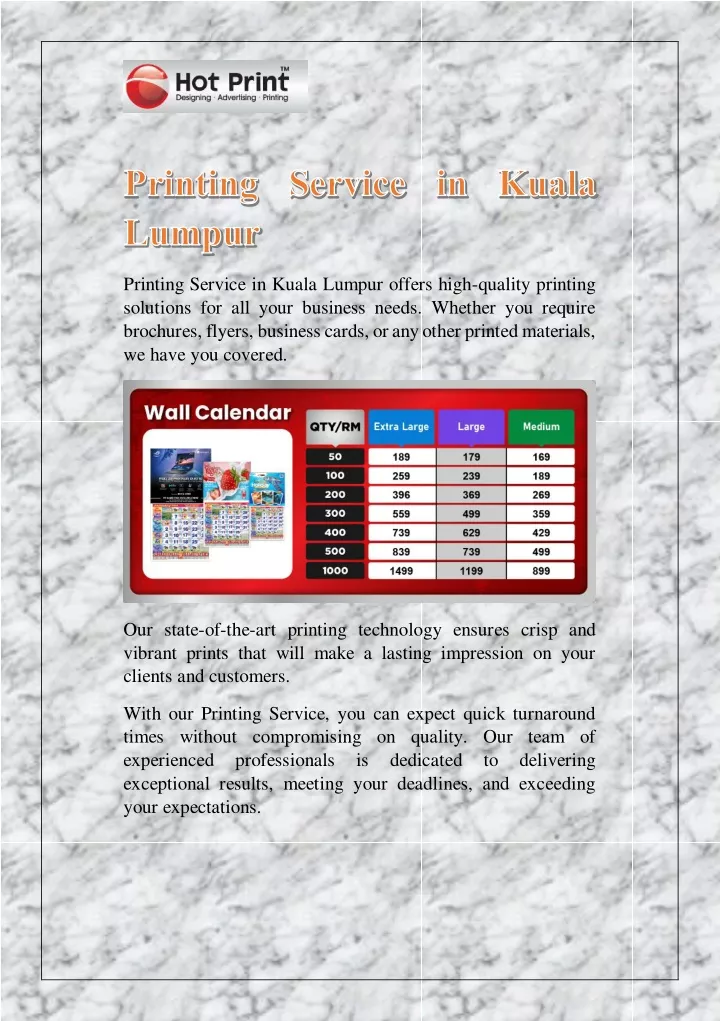 printing service in kuala lumpur offers high