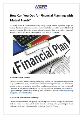 How Can You Opt for Financial Planning with Mutual funds doc