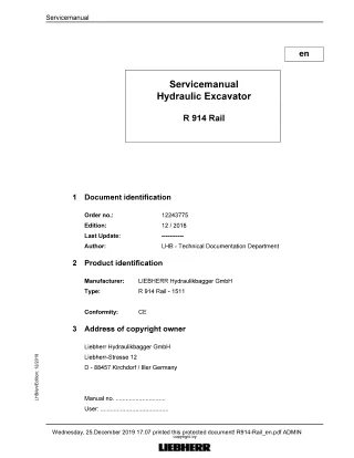LIEBHERR R914 Rail Hydraulic Excavator Service Repair Manual