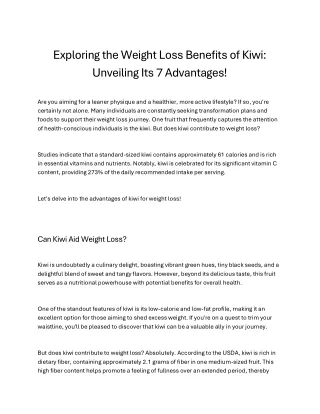 Exploring the Weight Loss Benefits of Kiwi Unveiling Its 7 Advaantages