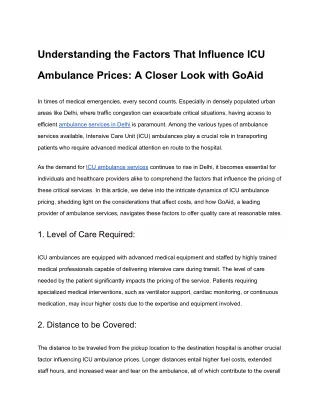 Understanding the Factors That Influence ICU Ambulance Prices