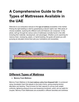 A Comprehensive Guide to the Types of Mattresses Available in the UAE