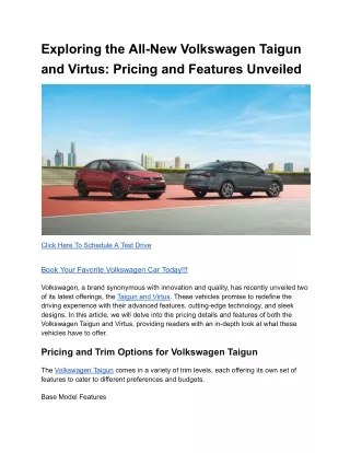 Exploring the All-New Volkswagen Taigun and Virtus_ Pricing and Features Unveiled