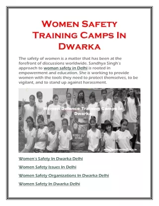 Women Safety Training Camps In Dwarka