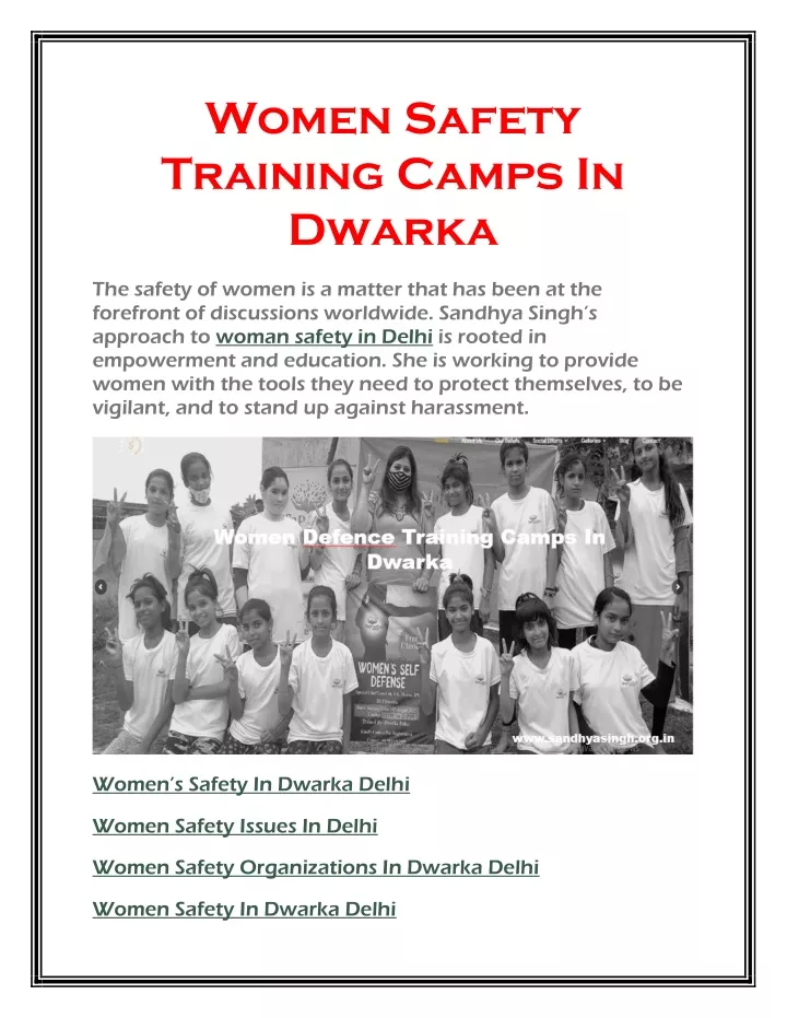 women safety training camps in dwarka