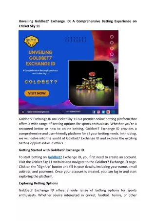 Unveiling Goldbet7 Exchange ID A Comprehensive Betting Experience on Cricket Sky 11