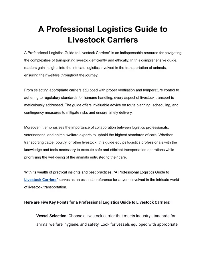 a professional logistics guide to livestock