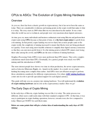 CPUs to ASIC The Evolution of Crypto Mining Hardware