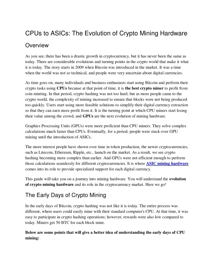 cpus to asics the evolution of crypto mining