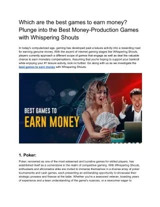 Which are the best games to earn money | Whispering Shouts