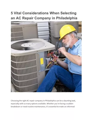 5 Vital Considerations When Selecting an AC Repair Company in Philadelphia