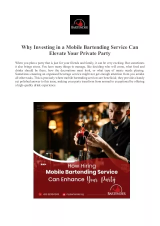 Why Investing in a Mobile Bartending Service Can Elevate Your Private Party