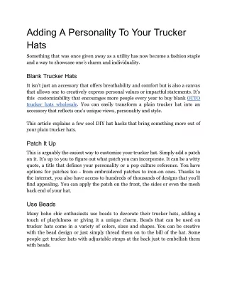 Adding A Personality To Your Trucker Hats