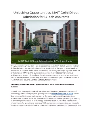 Unlocking Opportunities: MAIT Delhi Direct Admission for B.Tech Aspirants