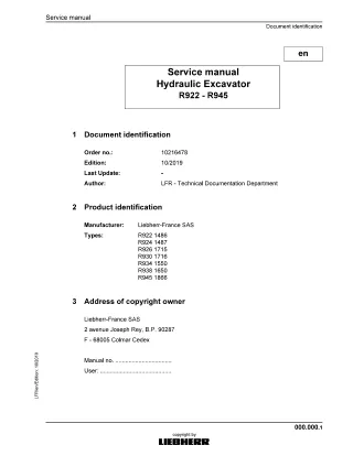 LIEBHERR R922 -1486 Hydraulic Excavator Service Repair Manual